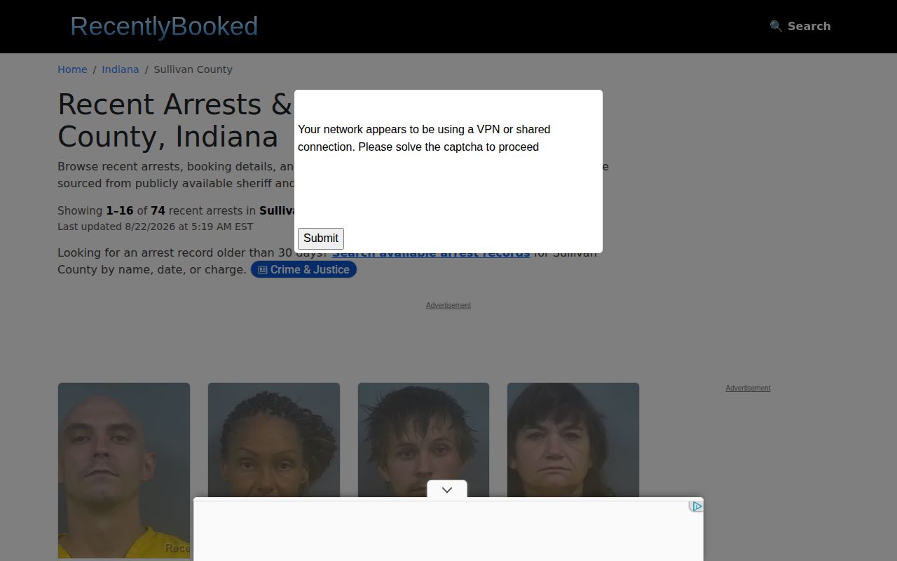 Unofficial Sullivan County recent booking publisher