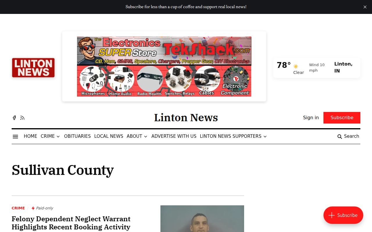 Sullivan County crime news and arrest-log stream at Linton News